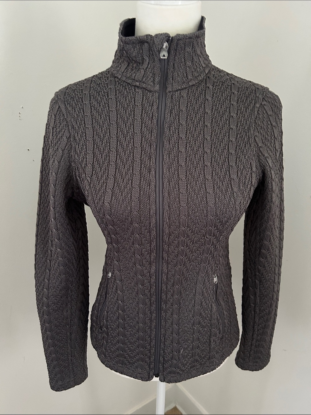 Spyder Charcoal Cable-Knit Full-Zip Jacket sz S